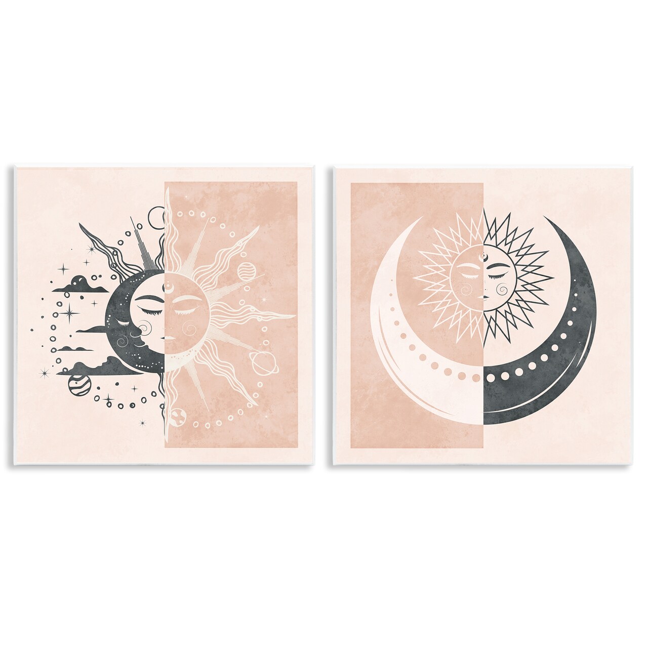 Stupell Industries Boho Two Tone Moon Sun 2pc Wall Plaque Art Set Design by Nina Blue